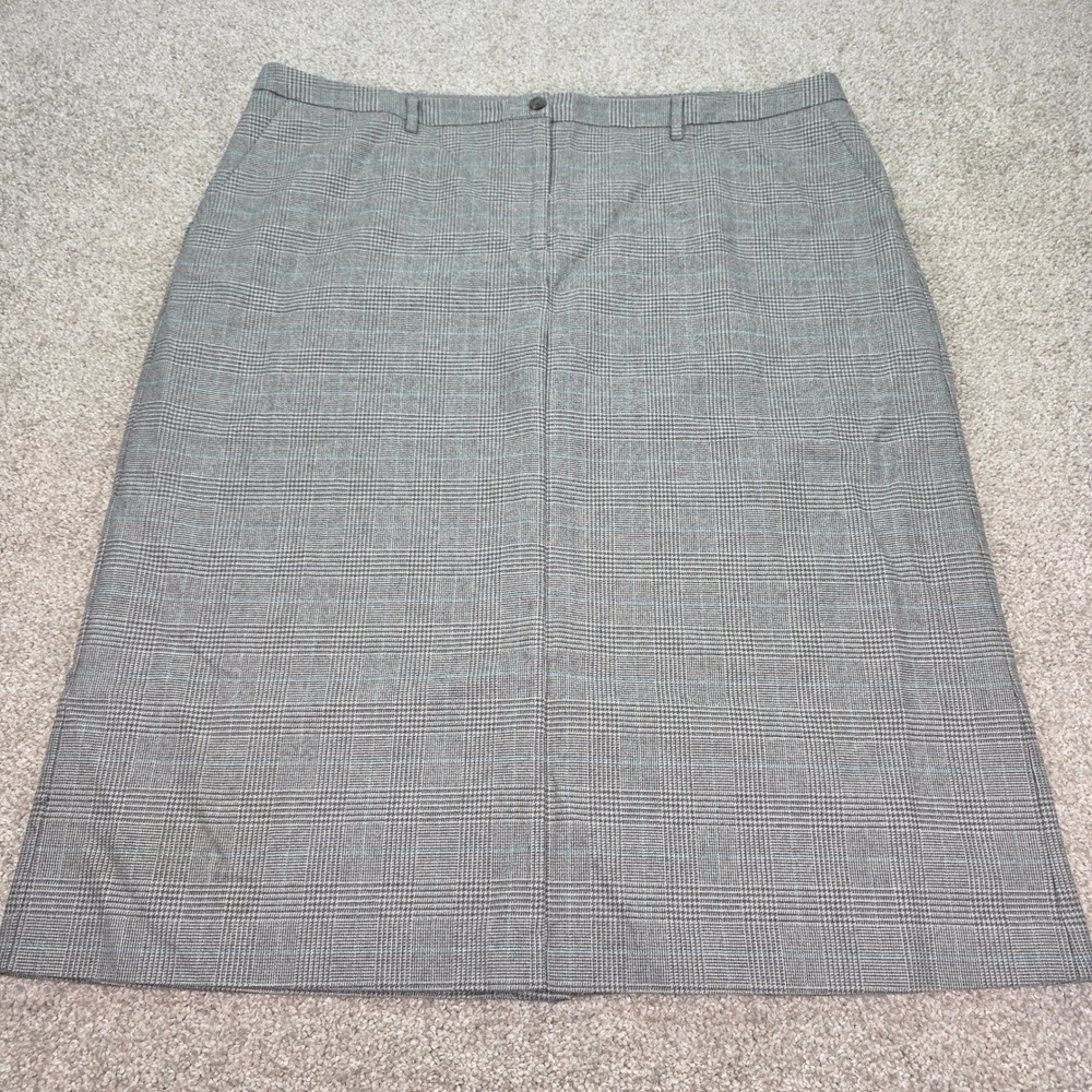 LL Bean Classic Fit Gray Glen Plaid Pencil Skirt 24W Cotton Lined Pristine